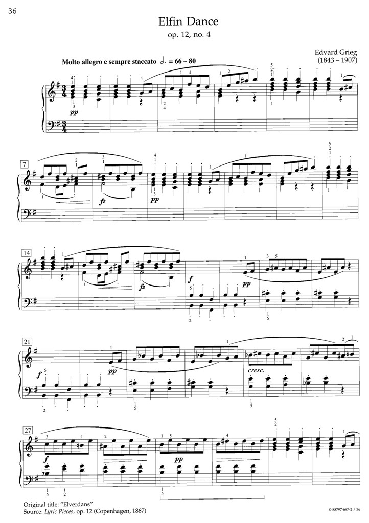 Grieg格里格 精灵之舞Elfin Dance Op12 No4钢琴谱 乐谱曲谱总谱分谱伴奏音乐在线预览试听下载