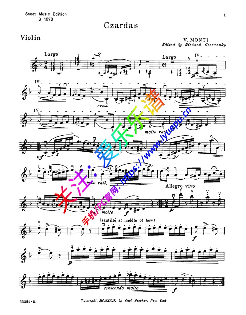 Monti Czardas 查尔达斯 查尔达什舞曲 蒙蒂 小提琴谱 乐谱曲谱总谱分谱伴奏音乐在线预览试听下载