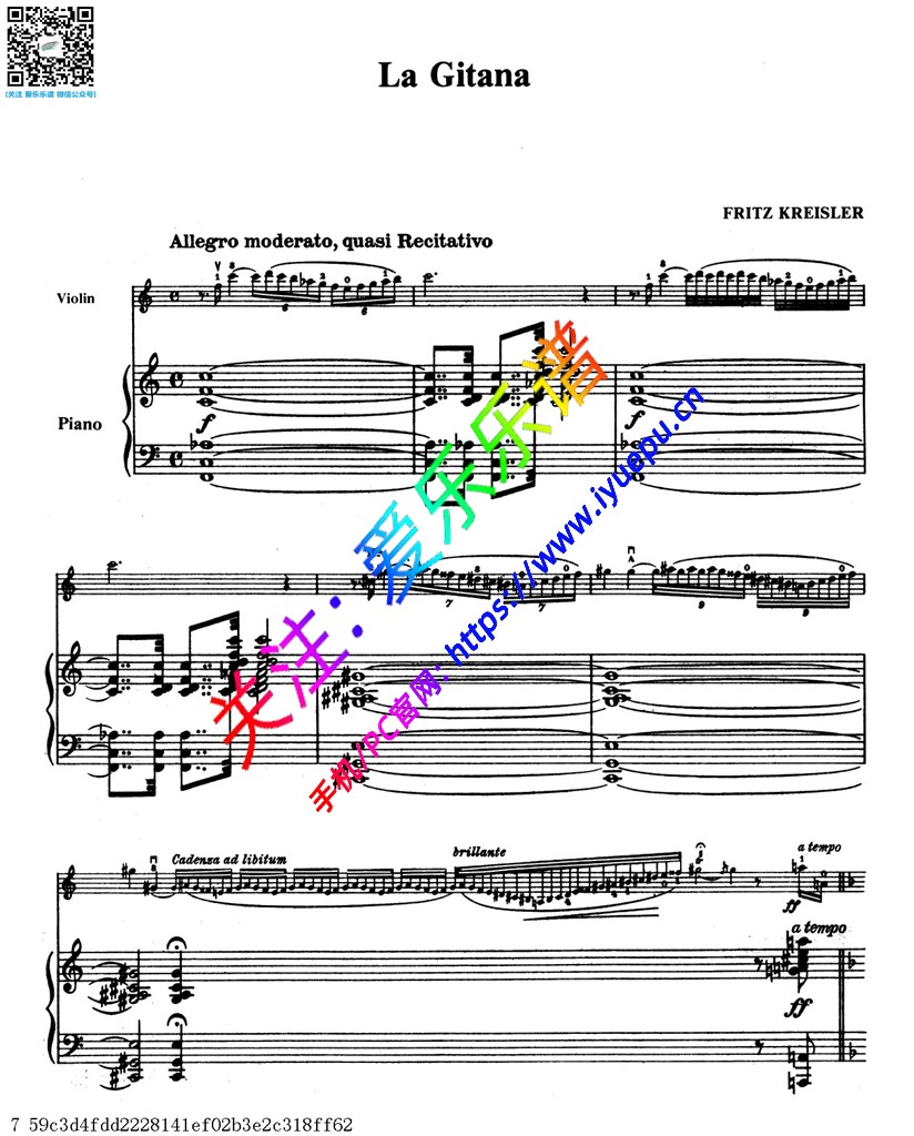 克莱斯勒Fritz Kreisler-La Gitana小提琴钢琴伴奏谱 乐谱曲谱总谱分谱伴奏音乐在线预览试听下载
