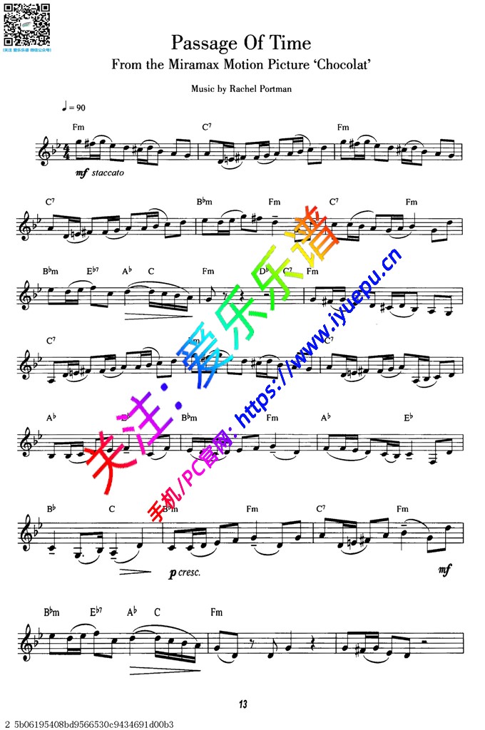 Passage of time时光飞逝 选自电影《情人巧克力》单簧管独奏谱 乐谱曲谱总谱分谱伴奏音乐在线预览试听下载