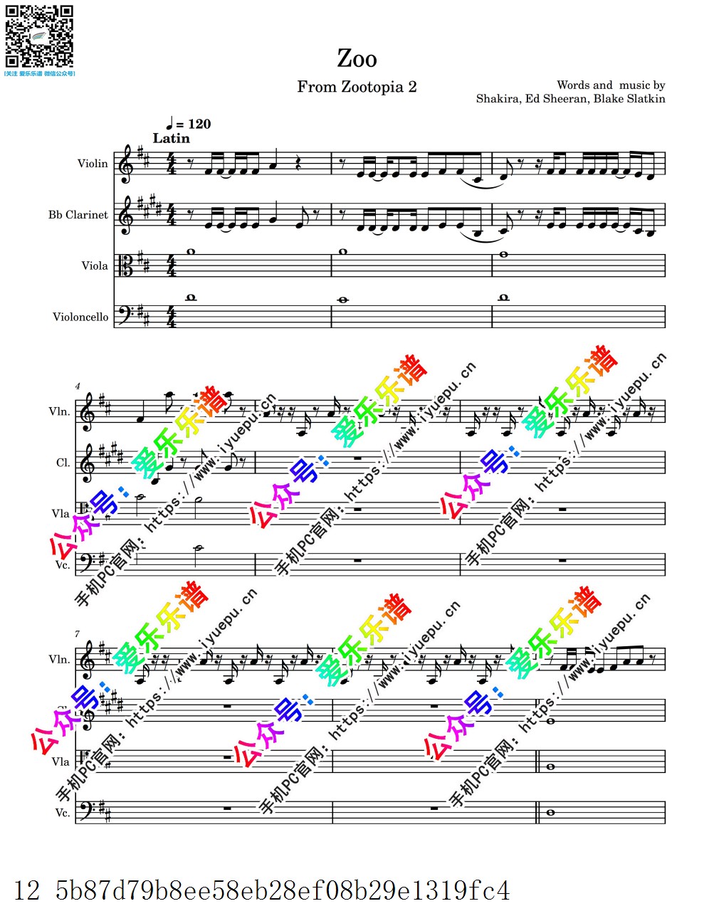 Zoo from Zootopia 2 疯狂动物城2主题曲 单簧管小中大提琴 四重奏-总谱和分谱 乐谱曲谱总谱分谱伴奏音乐在线预览试听下载