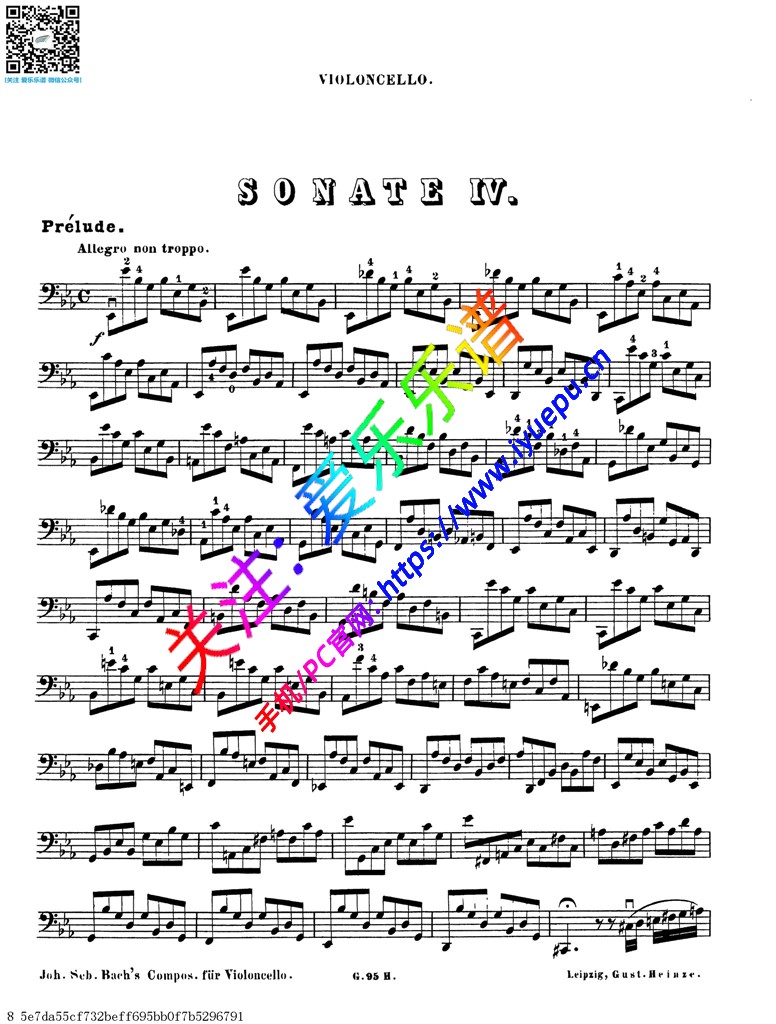 巴赫无伴奏大提琴第四组曲 降e大调 bwv1010 大提琴谱 g.