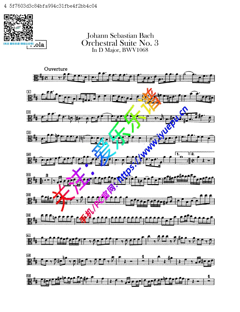 巴赫D大调第三管弦乐组曲-全6章 BWV1068 交响乐管弦乐团 中提琴分谱-peter 乐谱曲谱总谱分谱伴奏音乐在线预览试听下载