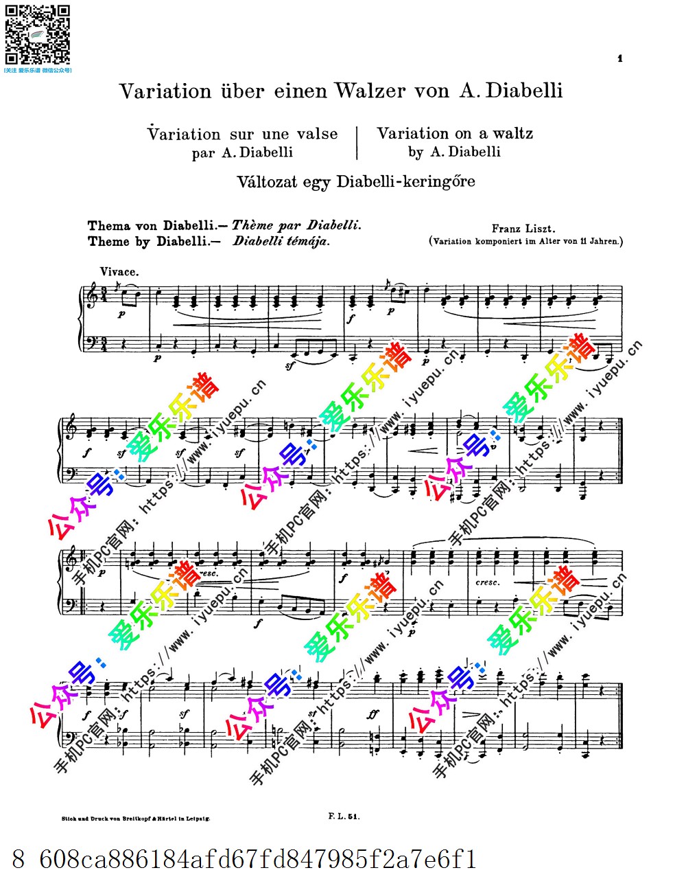 Liszt, Franz李斯特 Variation on a Waltz by Diabelli S.147 迪亚贝利主题变奏曲 钢琴谱 原版 乐谱曲谱总谱分谱伴奏音乐在线预览试听下载