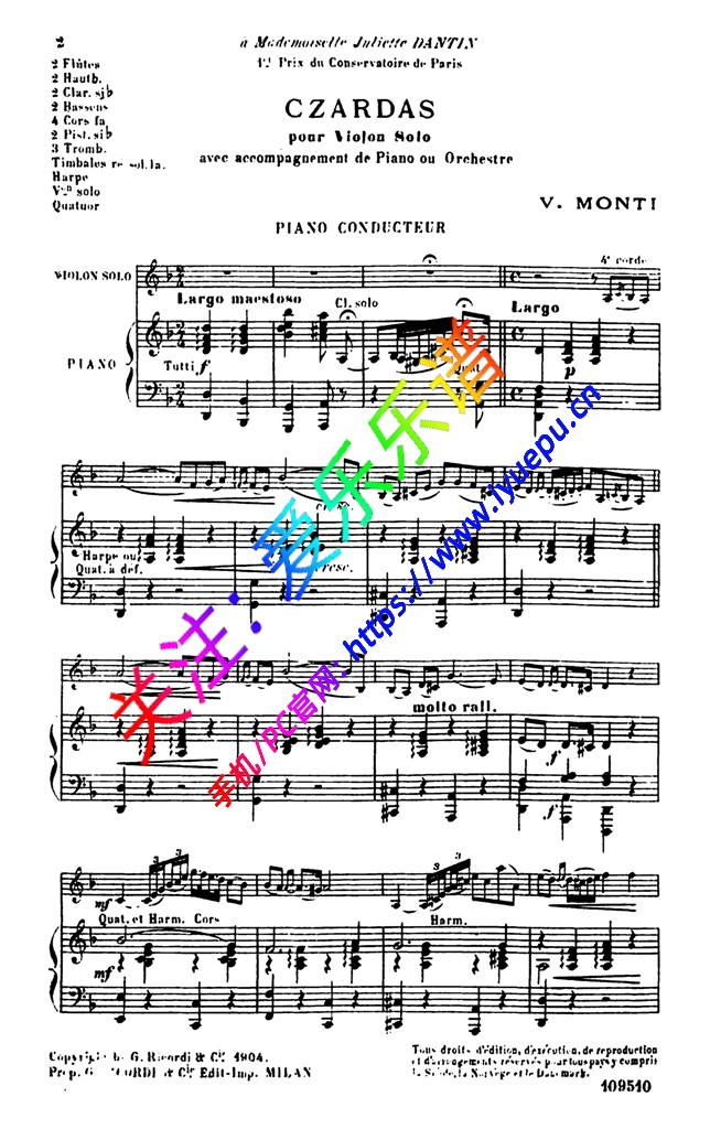 Monti Czardas 查尔达什舞曲 蒙蒂 管弦乐谱 钢琴伴奏 总谱 乐谱曲谱总谱分谱伴奏音乐在线预览试听下载