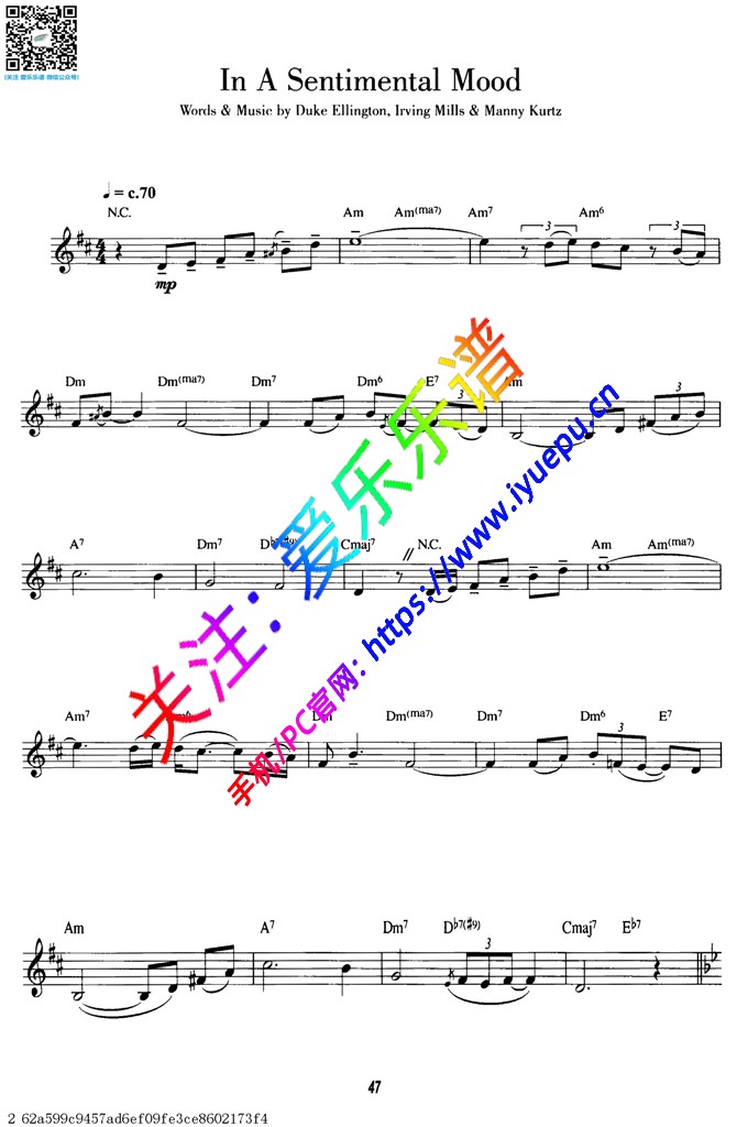 In a sentimental mood伤感 爵士单簧管谱 乐谱曲谱总谱分谱伴奏音乐在线预览试听下载