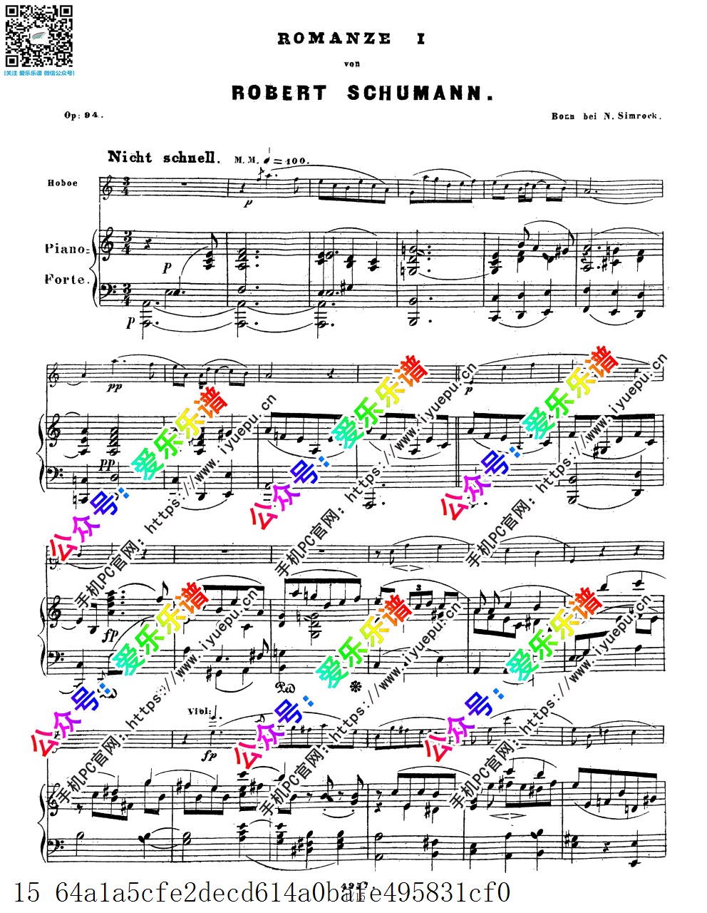 Schumann舒曼三首浪漫曲 3Romanzen Op.94 双簧管与钢琴伴奏谱 总分谱 乐谱曲谱总谱分谱伴奏音乐在线预览试听下载