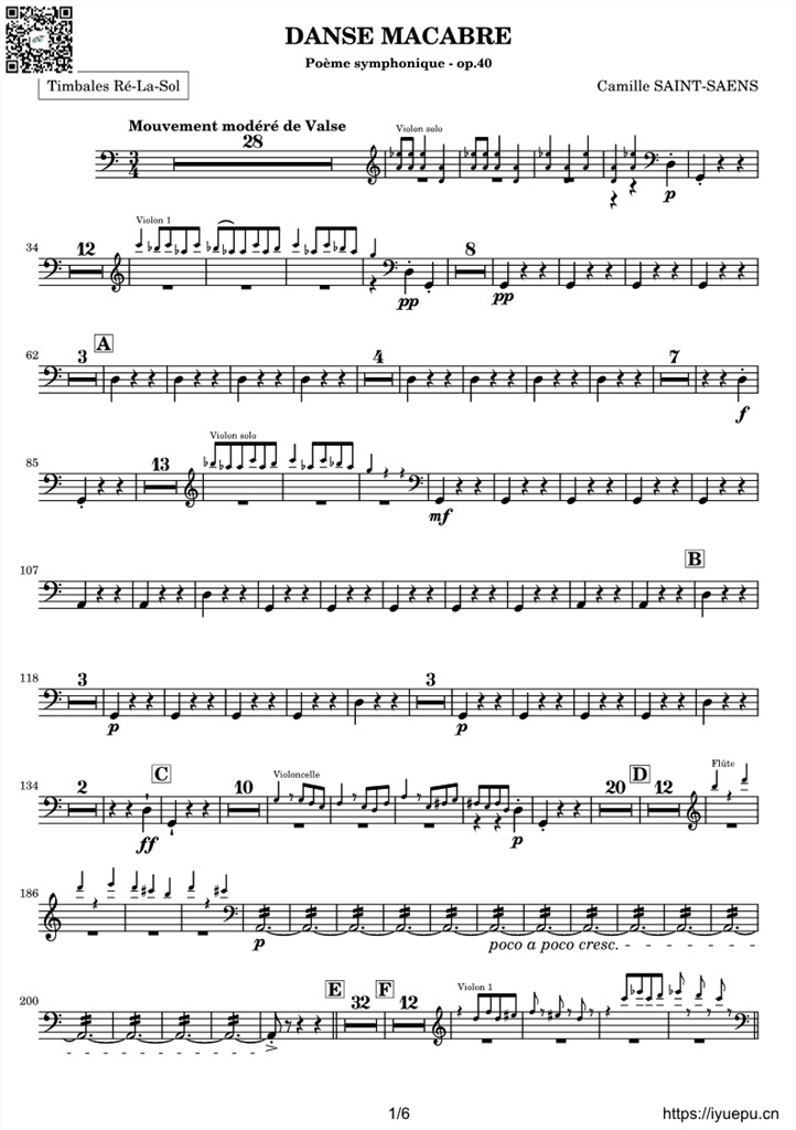 圣桑OP40 交响诗骷髅之舞Danse macabre Timpani-Xylophone-Bass