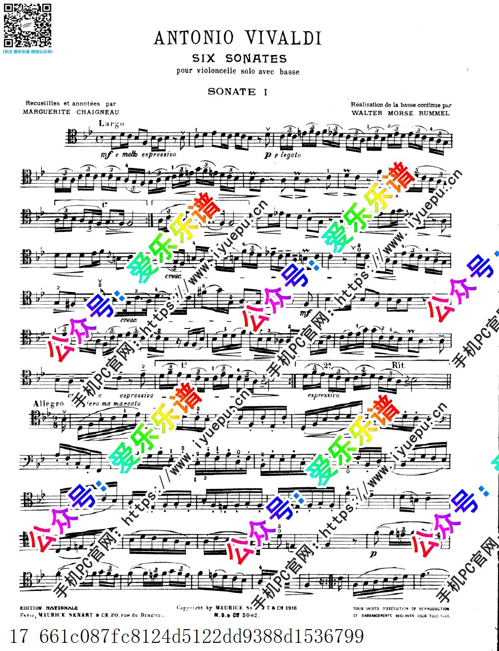 Vivaldi 维瓦尔第 六首 大提琴奏鸣曲 6 Sonates op.14 大提琴谱 乐谱曲谱总谱分谱伴奏音乐在线预览试听下载