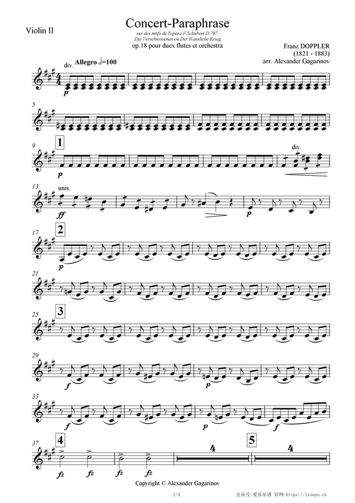 ViolinII多普勒 Concert paraphraseOp18 交响乐管弦乐团队谱 小提琴II分谱 乐谱曲谱总谱分谱伴奏音乐在线预览试听下载