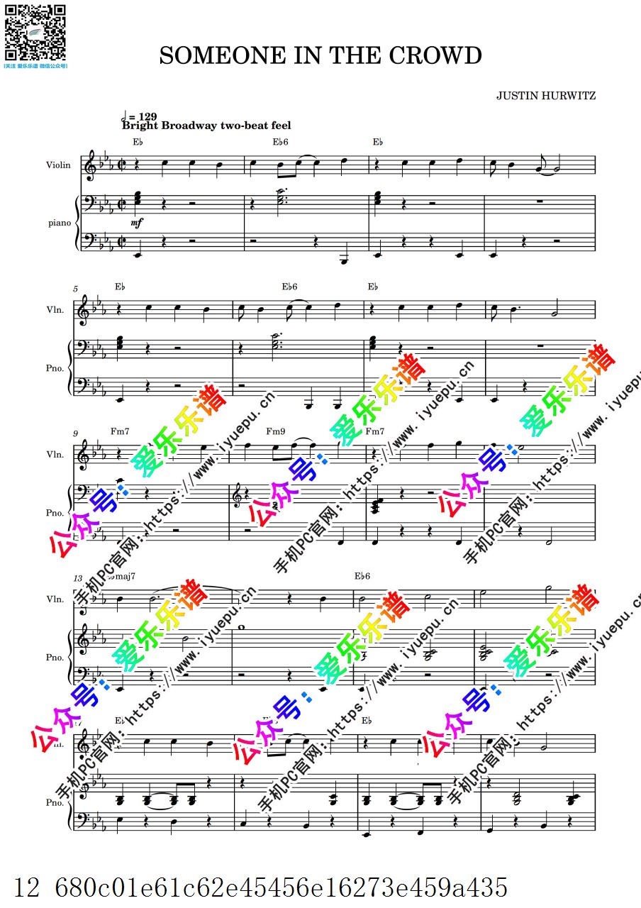 LALALAND 爱乐之城 插曲 Someone In The Crowd 小提琴谱与钢琴伴奏谱 官版 乐谱曲谱总谱分谱伴奏音乐在线预览试听下载