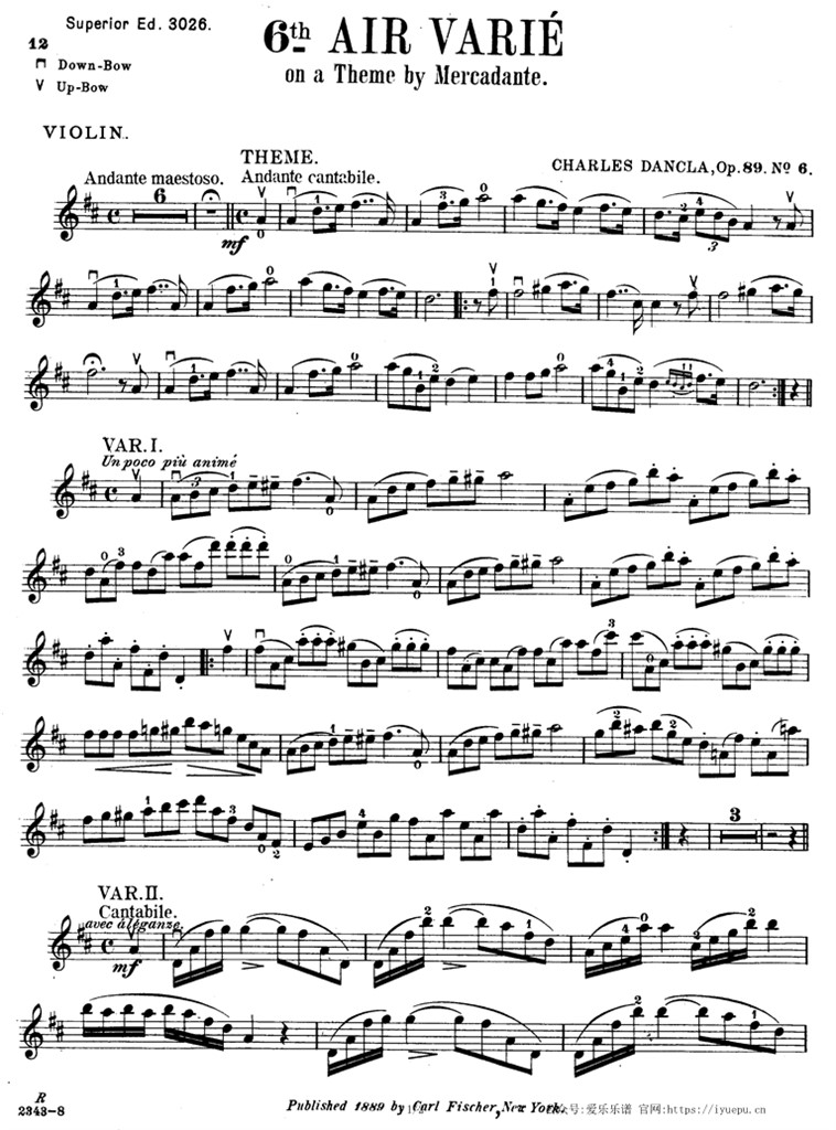Dancla丹克拉第六变奏曲 梅尔卡丹特主题与变奏曲 Op.89 No.6 小提琴谱 乐谱曲谱总谱分谱伴奏音乐在线预览试听下载