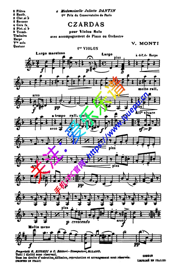 Monti Czardas 查尔达什舞曲 蒙蒂 管弦乐谱 钢琴伴奏 小提琴I分谱 乐谱曲谱总谱分谱伴奏音乐在线预览试听下载