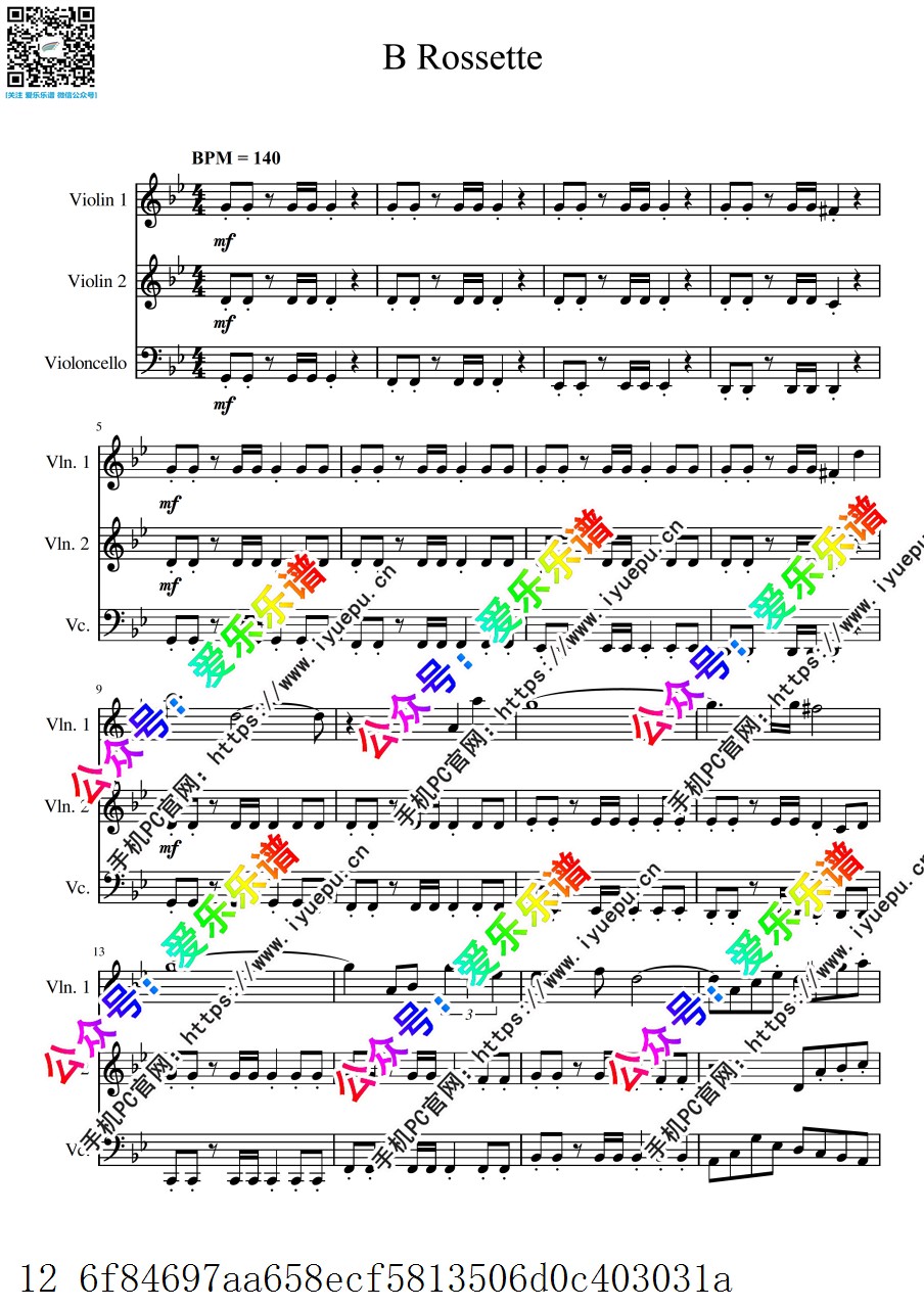 韩剧 白色巨塔 插曲 B Rossette 3小1大提琴  弦乐三重奏-总谱和分谱 乐谱曲谱总谱分谱伴奏音乐在线预览试听下载