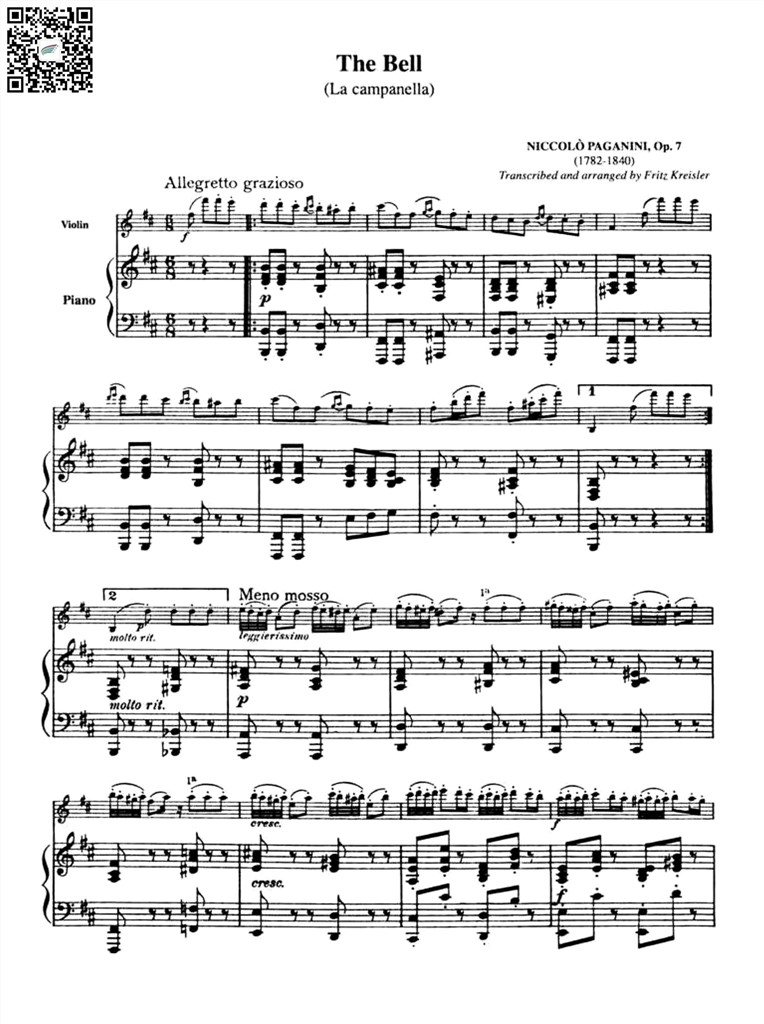 帕格尼尼 钟 小提琴钢琴伴奏谱 乐谱曲谱总谱分谱伴奏音乐在线预览试听下载