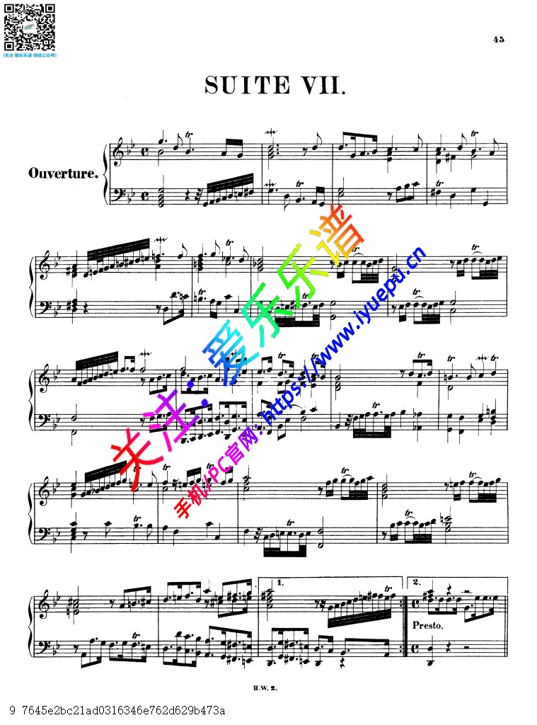 Handel 亨德尔g小调第七组曲Suite in G minor HWV 432 钢琴谱Leipzig 乐谱曲谱总谱分谱伴奏音乐在线预览试听下载