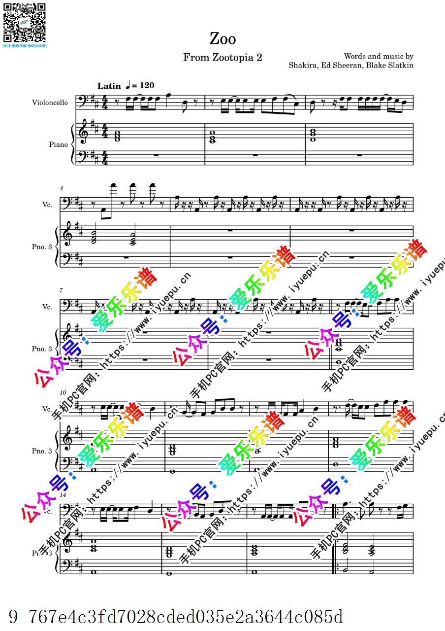 Zootopia2 疯狂动物城2主题曲 Zoo 大提琴谱与钢琴伴奏谱 乐谱曲谱总谱分谱伴奏音乐在线预览试听下载