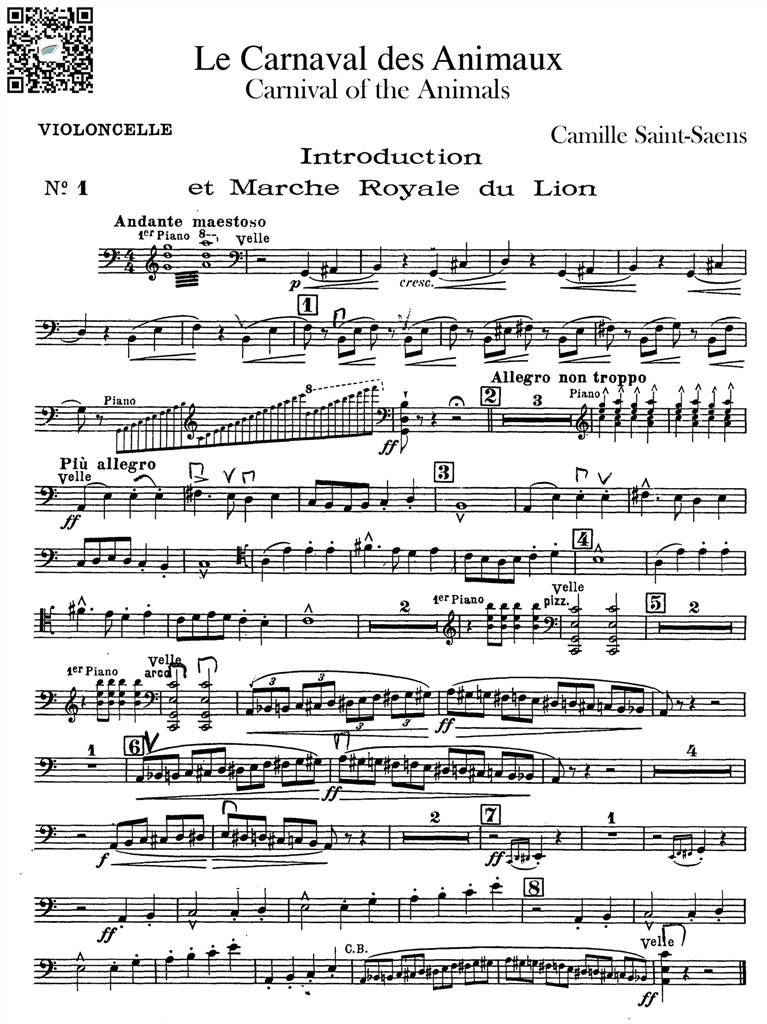 of the animals)长笛单簧管 弦乐五重奏 双钢琴 大提琴分谱 乐谱曲谱