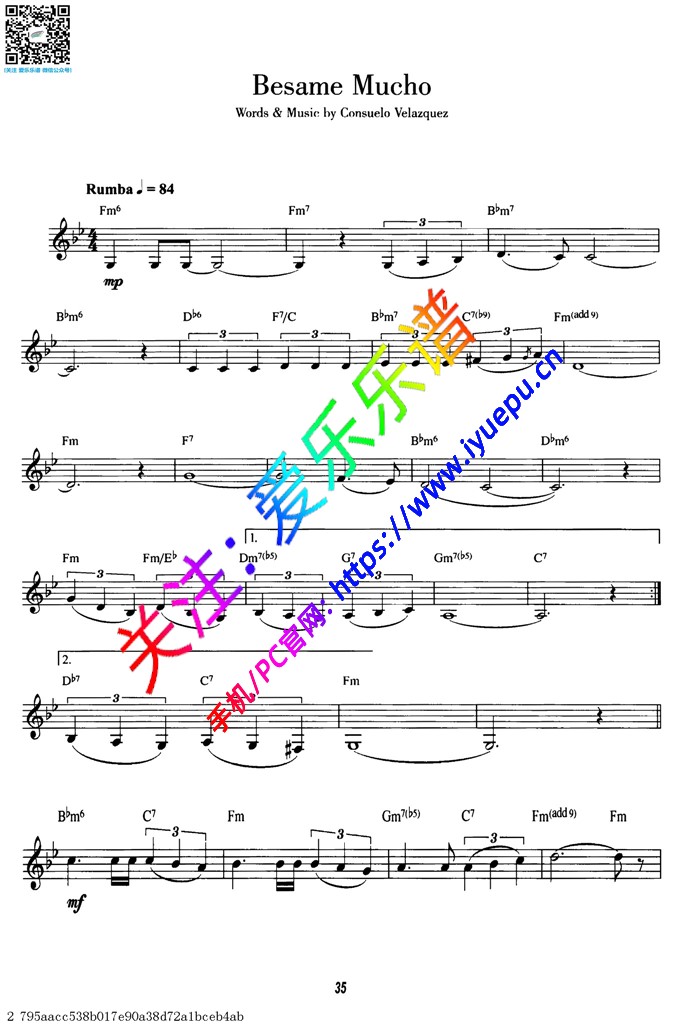 besame mucho kiss me lot 多多亲吻我 爵士单簧管谱 乐谱曲谱总谱分谱伴奏音乐在线预览试听下载