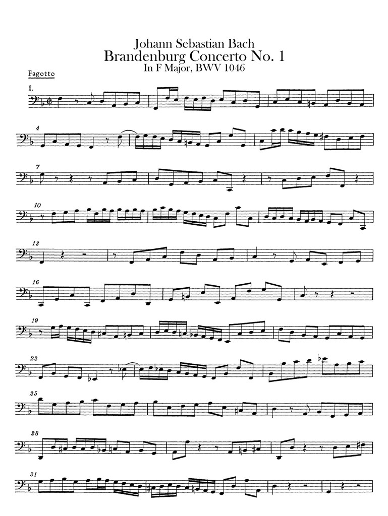 巴赫第一勃兰登堡协奏曲BWV1046 管弦乐队谱 巴松分谱 乐谱曲谱总谱分谱伴奏音乐在线预览试听下载