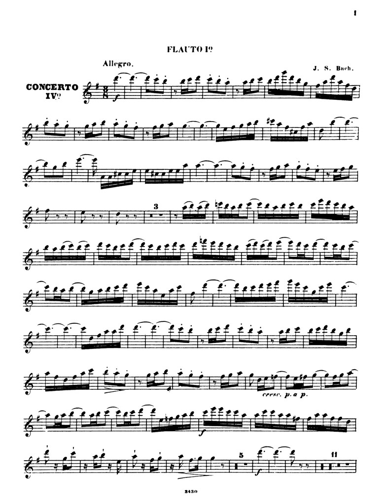 巴赫第四勃兰登堡协奏曲bwv1049 小提琴双长笛 弦乐五重奏分谱 乐谱