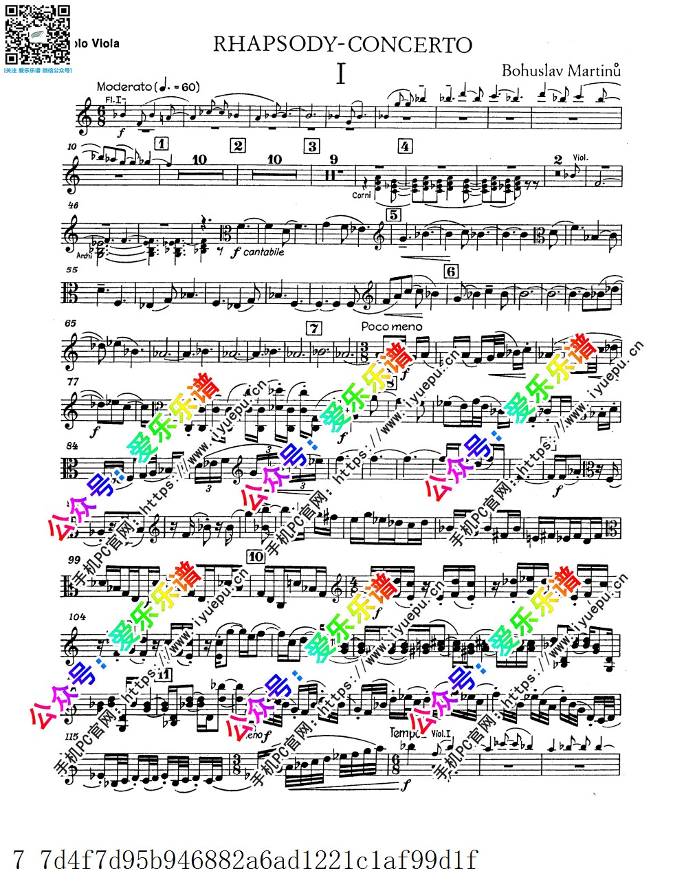 Martinu 马尔蒂努 Rhapsody Concerto 狂想协奏曲 中提琴谱 乐谱曲谱总谱分谱伴奏音乐在线预览试听下载