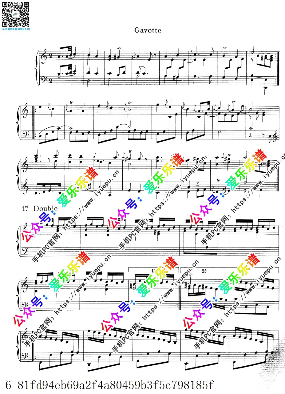 Rameau Gavotte et 6 Doubles 拉莫加沃特与六段变奏 钢琴谱 乐谱曲谱总谱分谱伴奏音乐在线预览试听下载