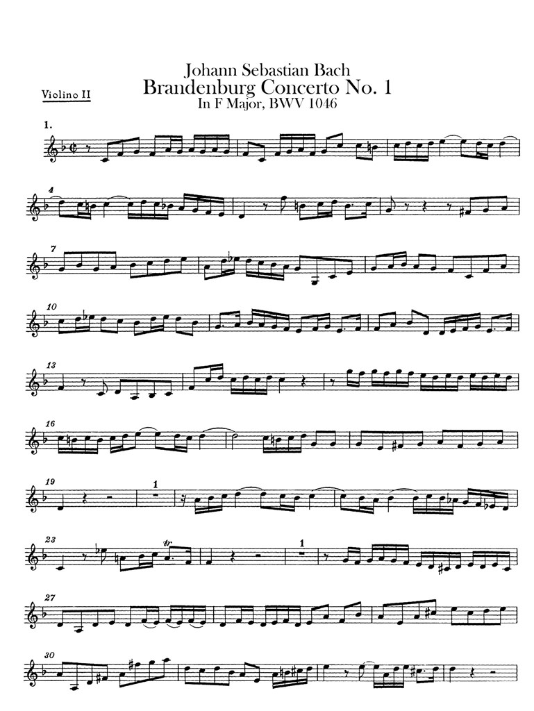 巴赫第一勃兰登堡协奏曲BWV1046 管弦乐队谱 小提琴II分谱 乐谱曲谱总谱分谱伴奏音乐在线预览试听下载