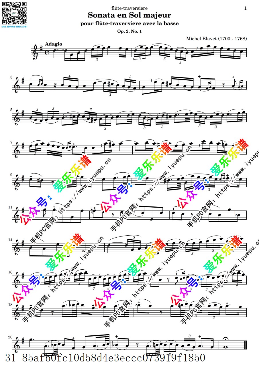 Blavet布拉维 6 Flute Sonatas Op.2 六首长笛奏鸣曲 长笛谱 乐谱曲谱总谱分谱伴奏音乐在线预览试听下载