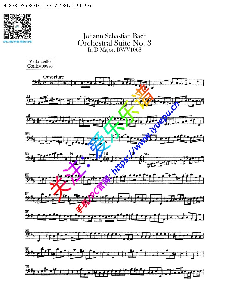 巴赫D大调第三管弦乐组曲-全6章 BWV1068 交响乐管弦乐团 大提琴低音提琴分谱-peter 乐谱曲谱总谱分谱伴奏音乐在线预览试听下载