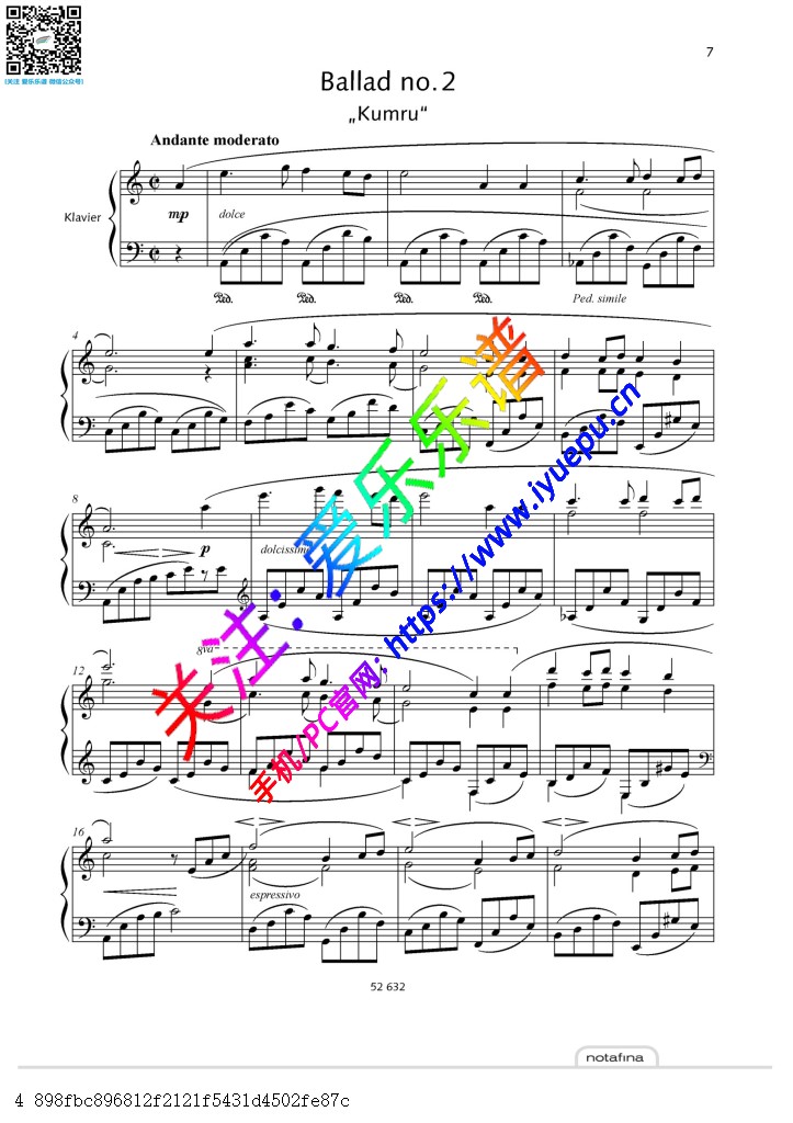 Fazil Say 法佐-塞伊 叙事曲第二首 Ballads Op.12 No.2 - Kumru 钢琴谱 原版 乐谱曲谱总谱分谱伴奏音乐在线预览试听下载