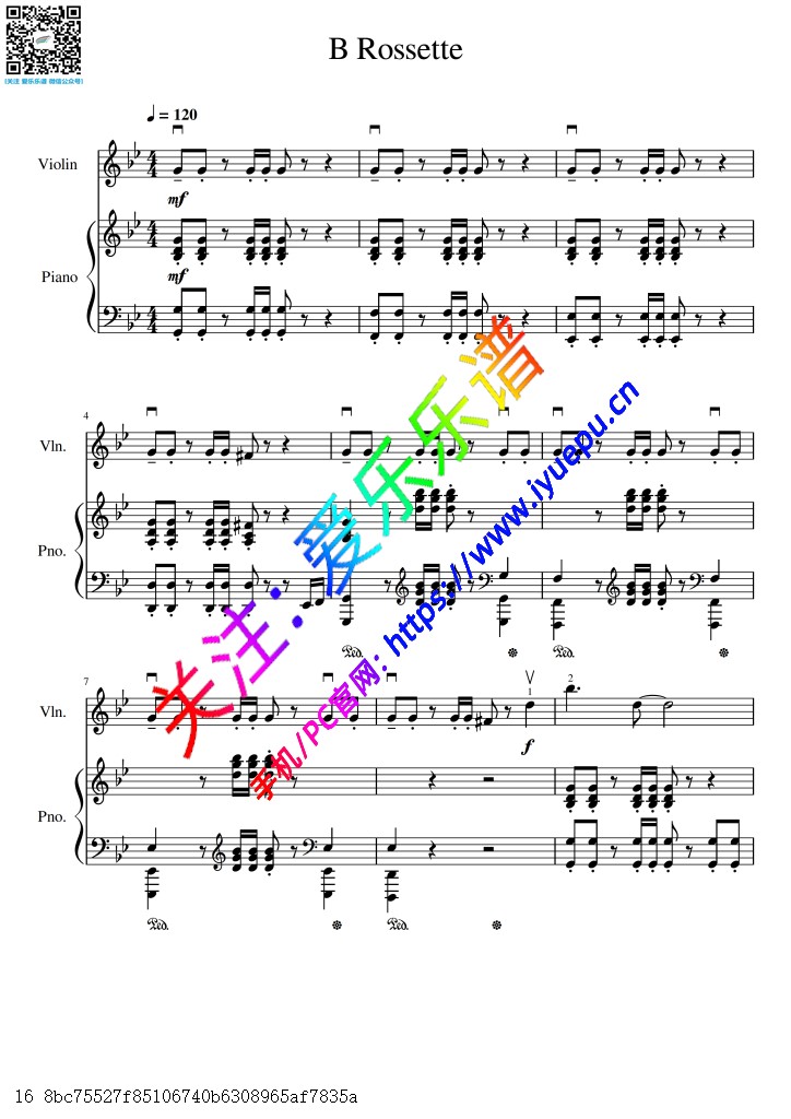 韩剧 白色巨塔 插曲 B Rossette 小提琴谱与钢琴伴奏谱V1 乐谱曲谱总谱分谱伴奏音乐在线预览试听下载
