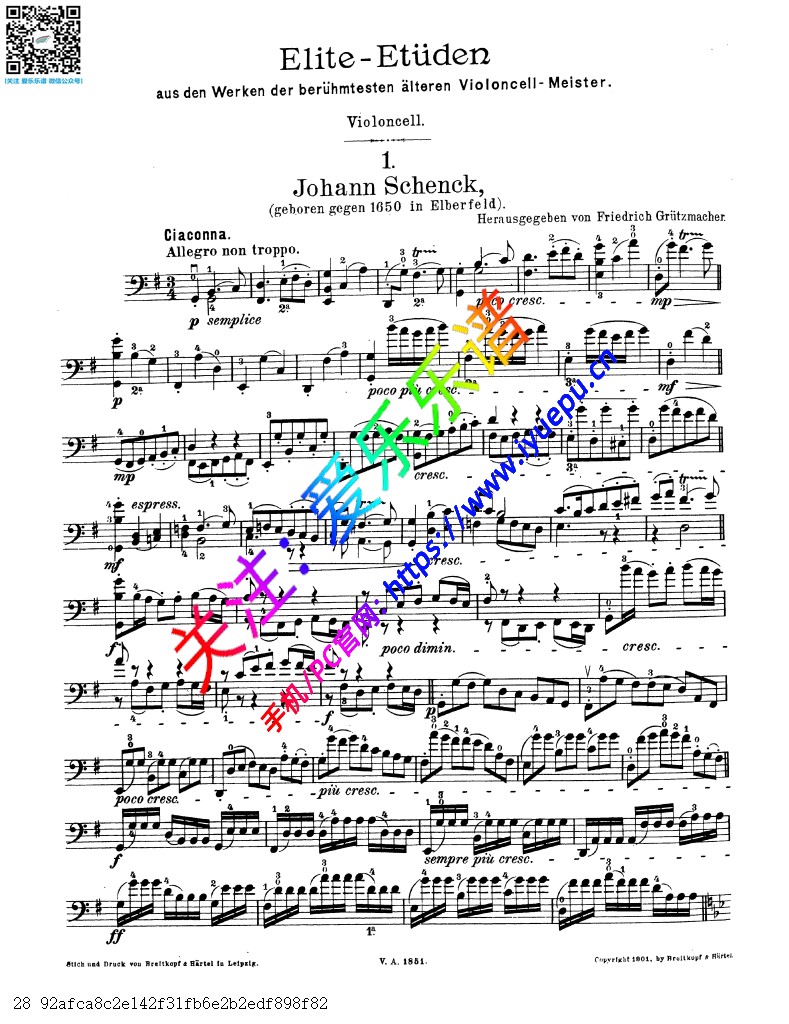 Grutzmacher 格鲁兹马赫尔 12首高级练习曲 大提琴独奏谱 Julius Klengel 版 乐谱曲谱总谱分谱伴奏音乐在线预览试听下载