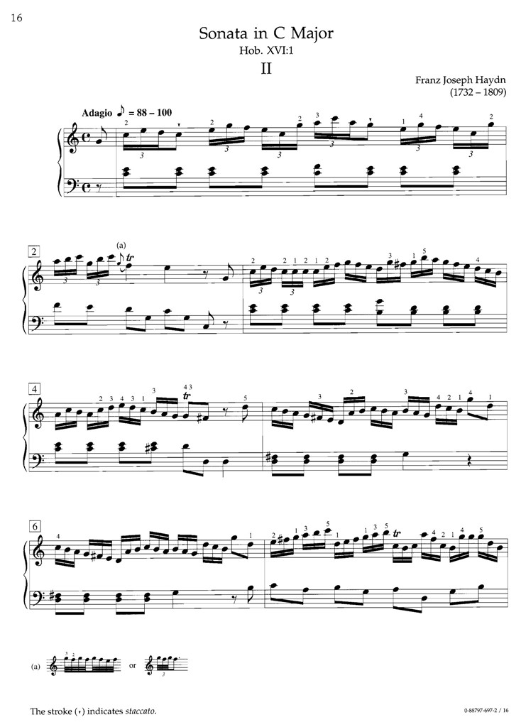 海顿C大调奏鸣曲 第二乐章 HobXVI1 钢琴谱 乐谱曲谱总谱分谱伴奏音乐在线预览试听下载