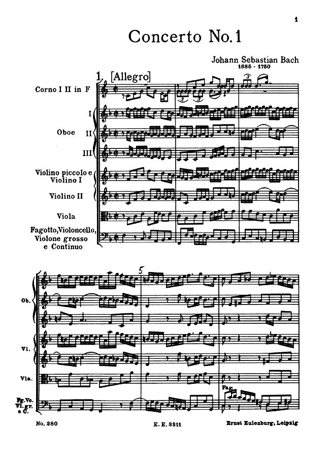 巴赫第一勃兰登堡协奏曲BWV1046 管弦乐队谱 总谱-1 乐谱曲谱总谱分谱伴奏音乐在线预览试听下载