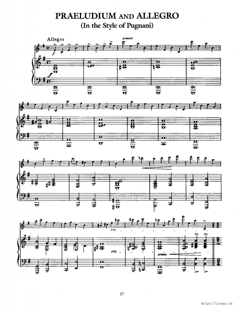 克莱斯勒 前奏与快板 小提琴钢琴伴奏谱 正谱 Praeludium and Allegro 乐谱曲谱总谱分谱伴奏音乐在线预览试听下载