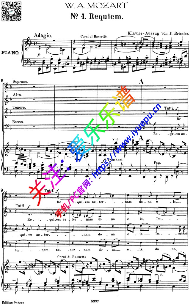 莫扎特D小调安魂弥撒曲 KV 626 No１requiem 钢琴伴奏合唱谱Peters 乐谱曲谱总谱分谱伴奏音乐在线预览试听下载