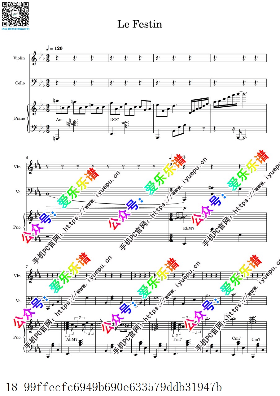 Ratatouille料理鼠王主题曲 Le Festin 盛宴 小提琴大提琴钢琴三重奏 总谱分谱 乐谱曲谱总谱分谱伴奏音乐在线预览试听下载