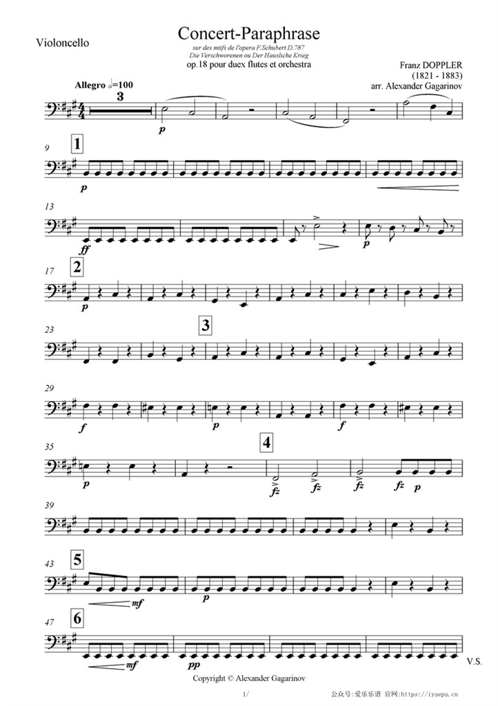 Cello 多普勒 Concert paraphraseOp18 交响乐管弦乐团队谱 大提琴分谱 乐谱曲谱总谱分谱伴奏音乐在线预览试听下载