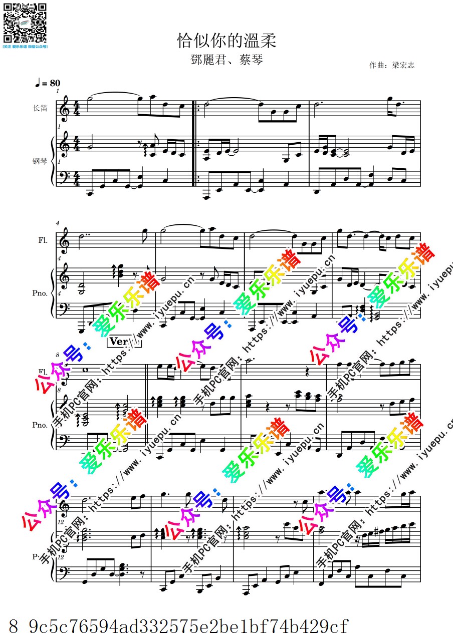 邓丽君 恰似你的温柔 长笛谱与钢琴伴奏谱-总谱和分谱 乐谱曲谱总谱分谱伴奏音乐在线预览试听下载