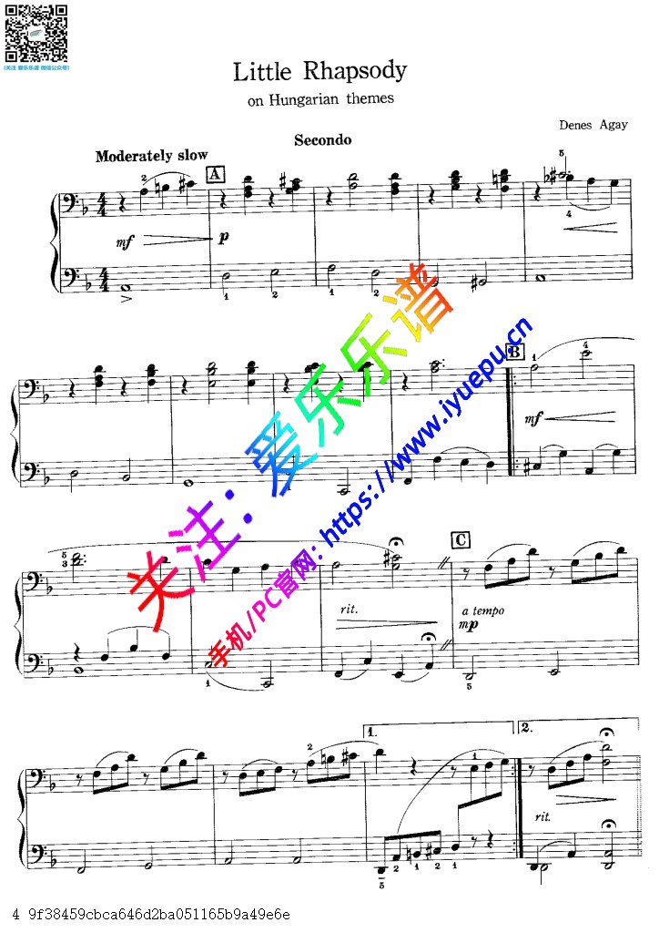 小狂想曲Little Rhapsody 钢琴四手联弹谱 钢琴二重奏谱 乐谱曲谱总谱分谱伴奏音乐在线预览试听下载