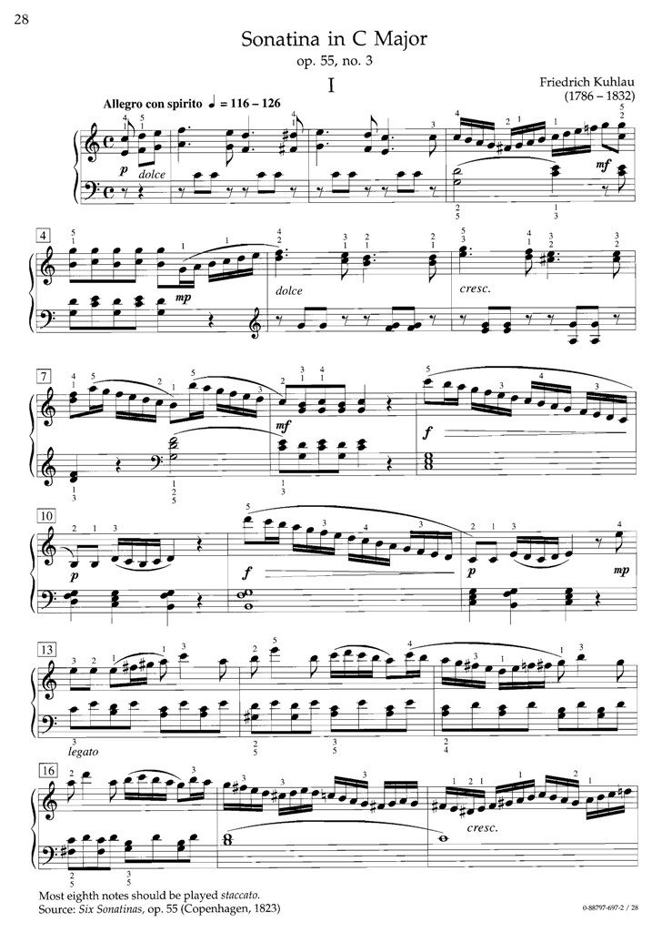 库劳Kuhlau C大调小奏鸣曲Op55No3 第一乐章 钢琴谱 乐谱曲谱总谱分谱伴奏音乐在线预览试听下载