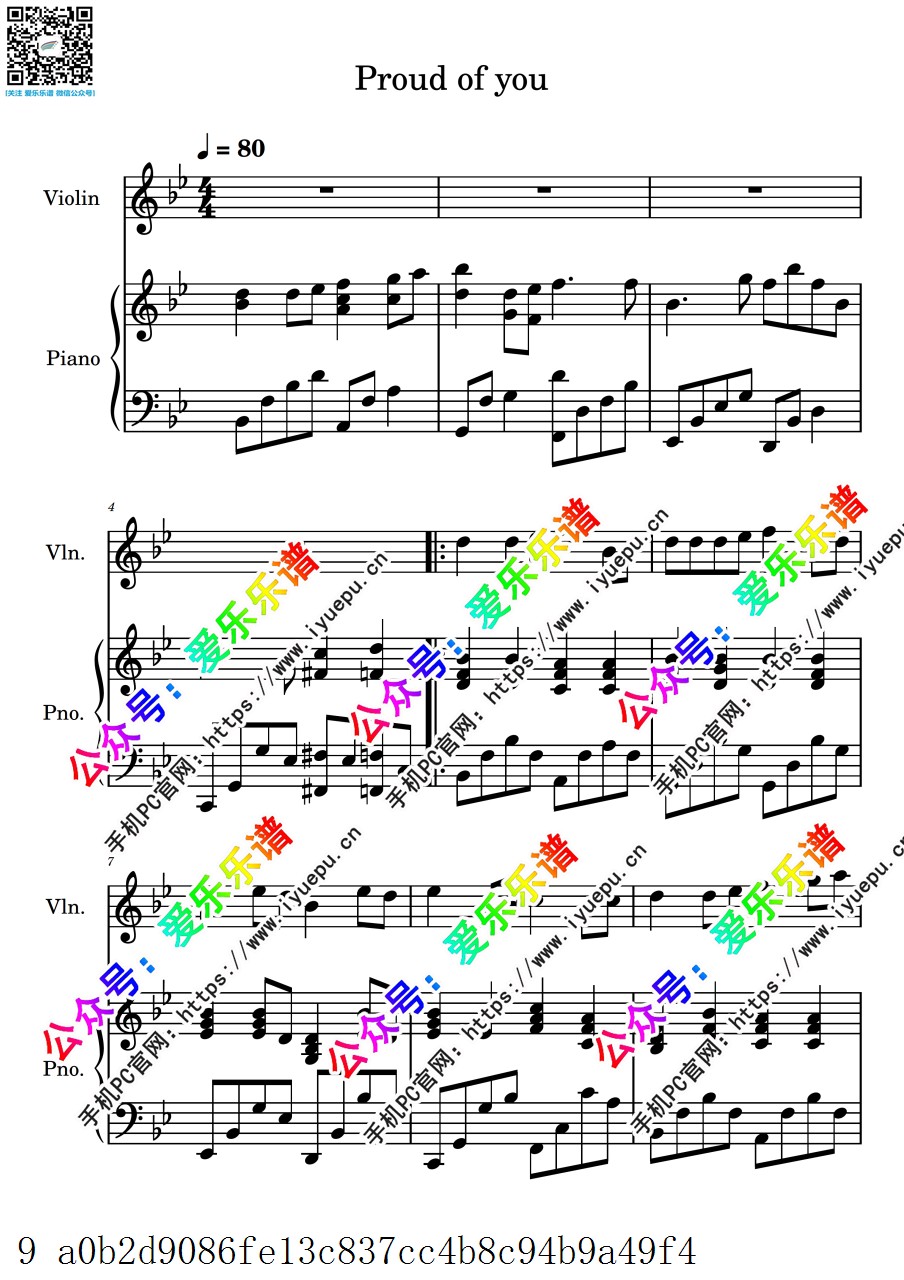 挥着翅膀的女孩 Proud of You 我的骄傲 My Pride 小提琴谱与钢琴伴奏谱 总分谱 乐谱曲谱总谱分谱伴奏音乐在线预览试听下载