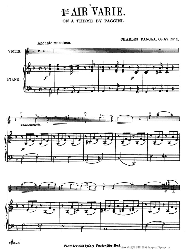 Dancla丹克拉第一变奏曲 帕奇尼主题与变奏曲 Op.89 No.1 小提琴钢伴谱 乐谱曲谱总谱分谱伴奏音乐在线预览试听下载