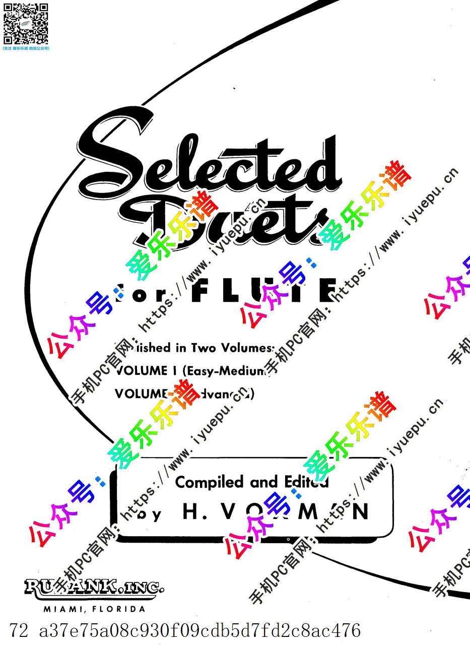 Selected Duets for Flute Volumn 1 长笛谱 第一册 原版 乐谱曲谱总谱分谱伴奏音乐在线预览试听下载