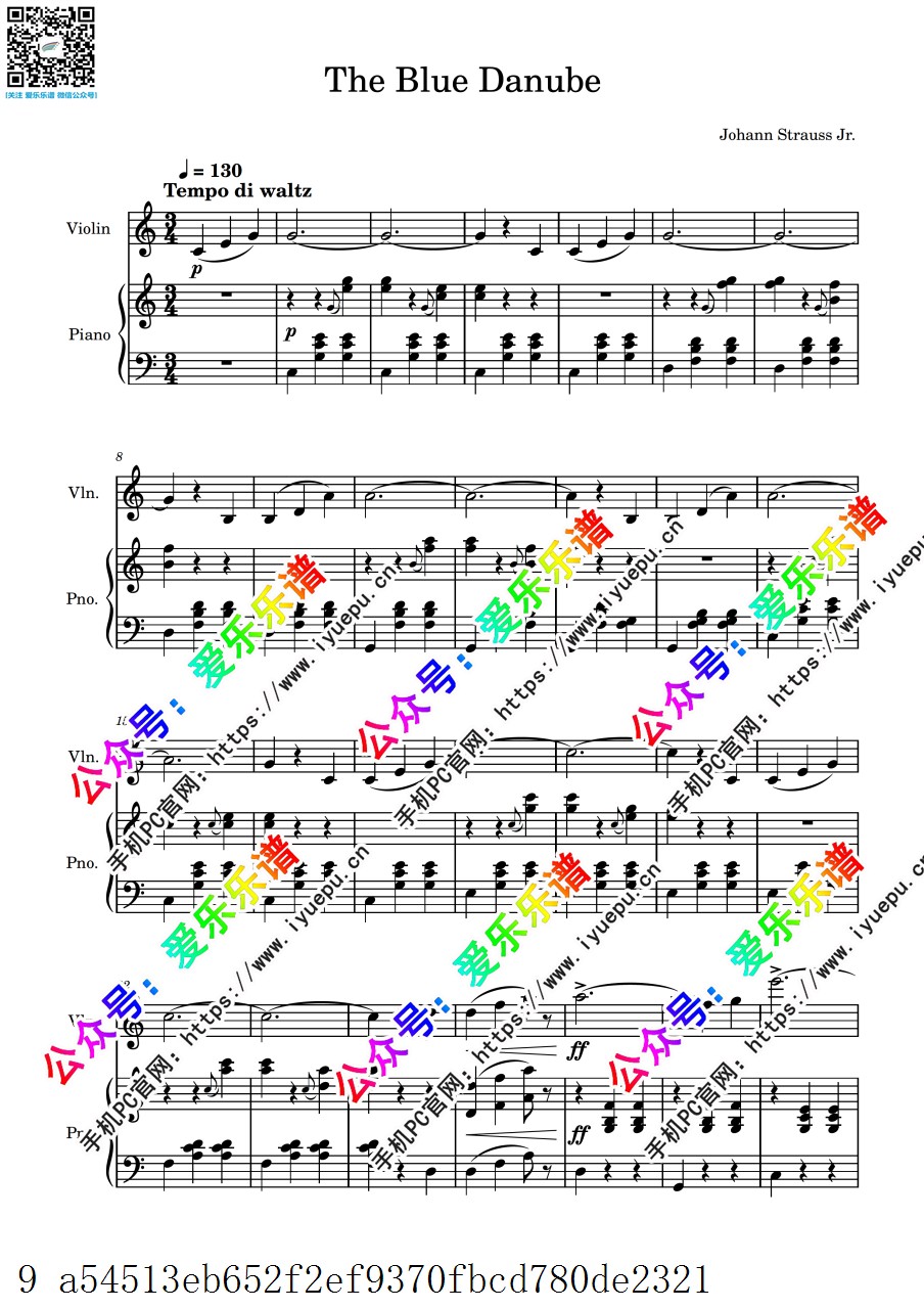 Strauss 施特劳斯 Blue Danube waltz 蓝色多瑙河圆舞曲 小提琴谱与钢琴伴奏谱 V1 C 乐谱曲谱总谱分谱伴奏音乐在线预览试听下载