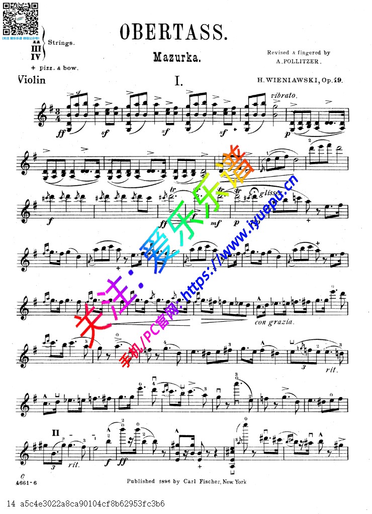Wieniawski维尼亚夫斯基 玛祖卡Mazurka in G Major Op.19 小提琴谱钢琴伴奏谱 AP版 乐谱曲谱总谱分谱伴奏音乐在线预览试听下载
