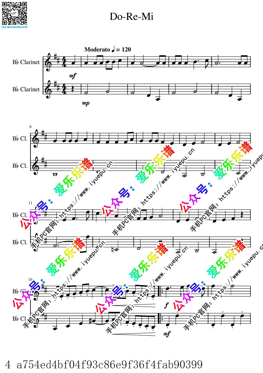 音乐之声 哆来咪 Do Re Mi from sound of music 2单簧管二重奏-总谱和分谱 乐谱曲谱总谱分谱伴奏音乐在线预览试听下载