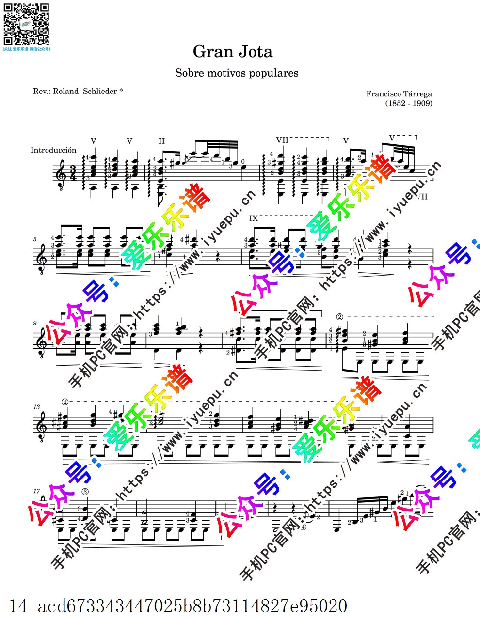 Tarrega, Francisco 弗朗西斯科·塔雷加 Gran jota 大霍塔舞曲 古典吉他谱 乐谱曲谱总谱分谱伴奏音乐在线预览试听下载