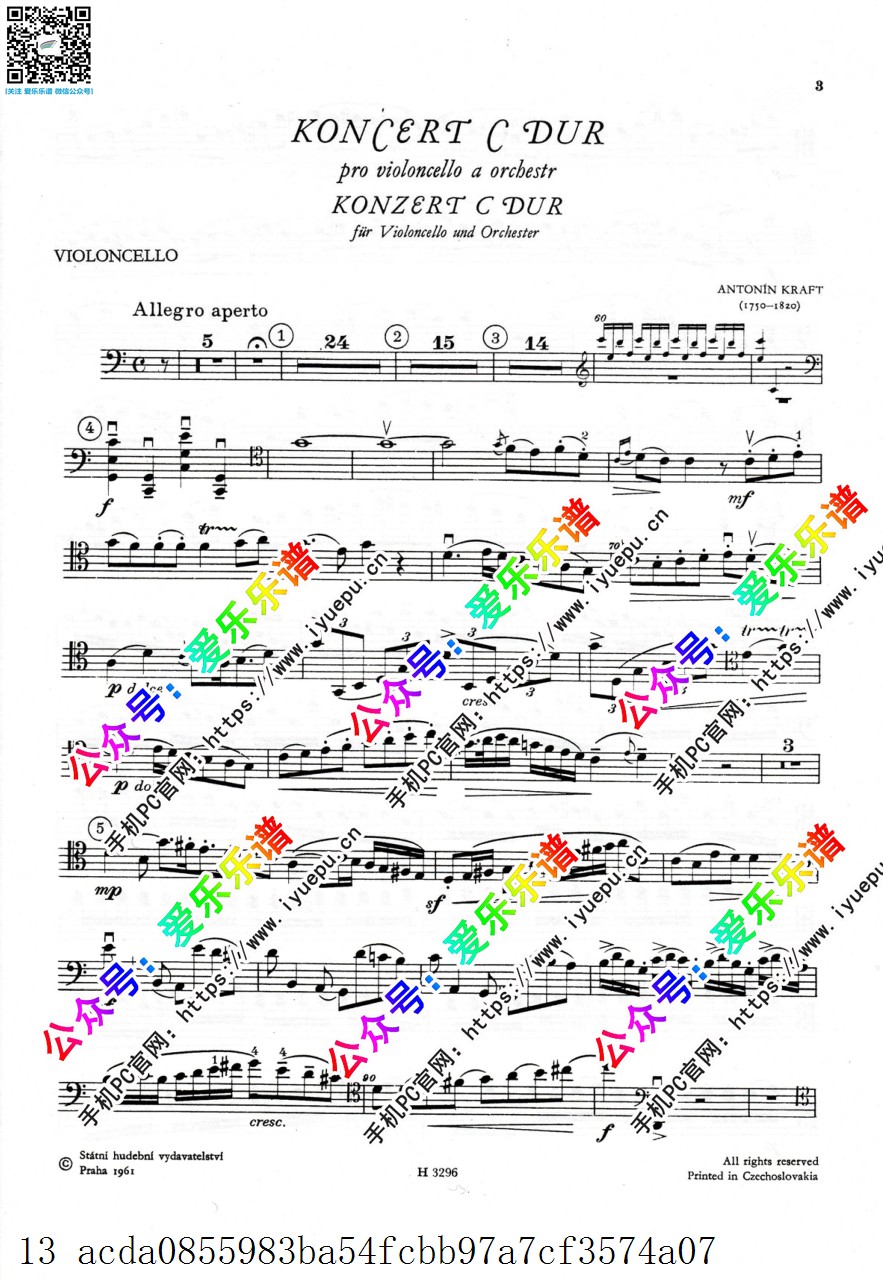 Kraft, Anton 安东-克拉夫特 Cello Concerto Op.4 C大调大提琴协奏曲 大提琴谱 原版 乐谱曲谱总谱分谱伴奏音乐在线预览试听下载